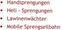 •	Handsprengungen •	Heli - Sprengungen •	Lawinenwächter •	Mobile Sprengseilbahn