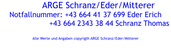 ARGE Schranz/Eder/Mitterer Notfallnummer: +43 664 41 37 699 Eder Erich                      +43 664 2343 38 44 Schranz Thomas  Alle Werte und Angaben copyrigth ARGE Schranz/Eder/Mitterer